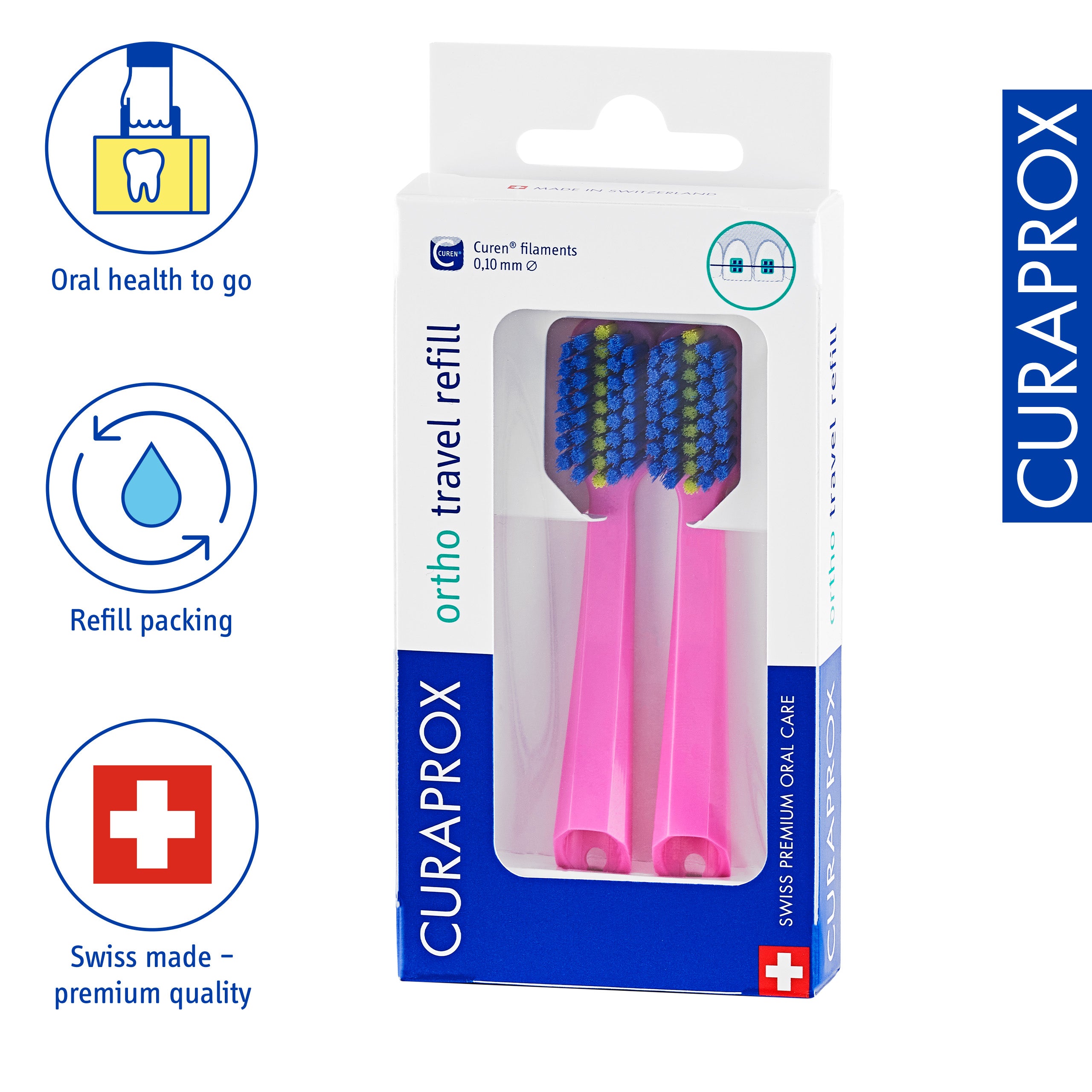 Ortho Travel Set spare brush head. Pink. 2 pcs - Image 2
